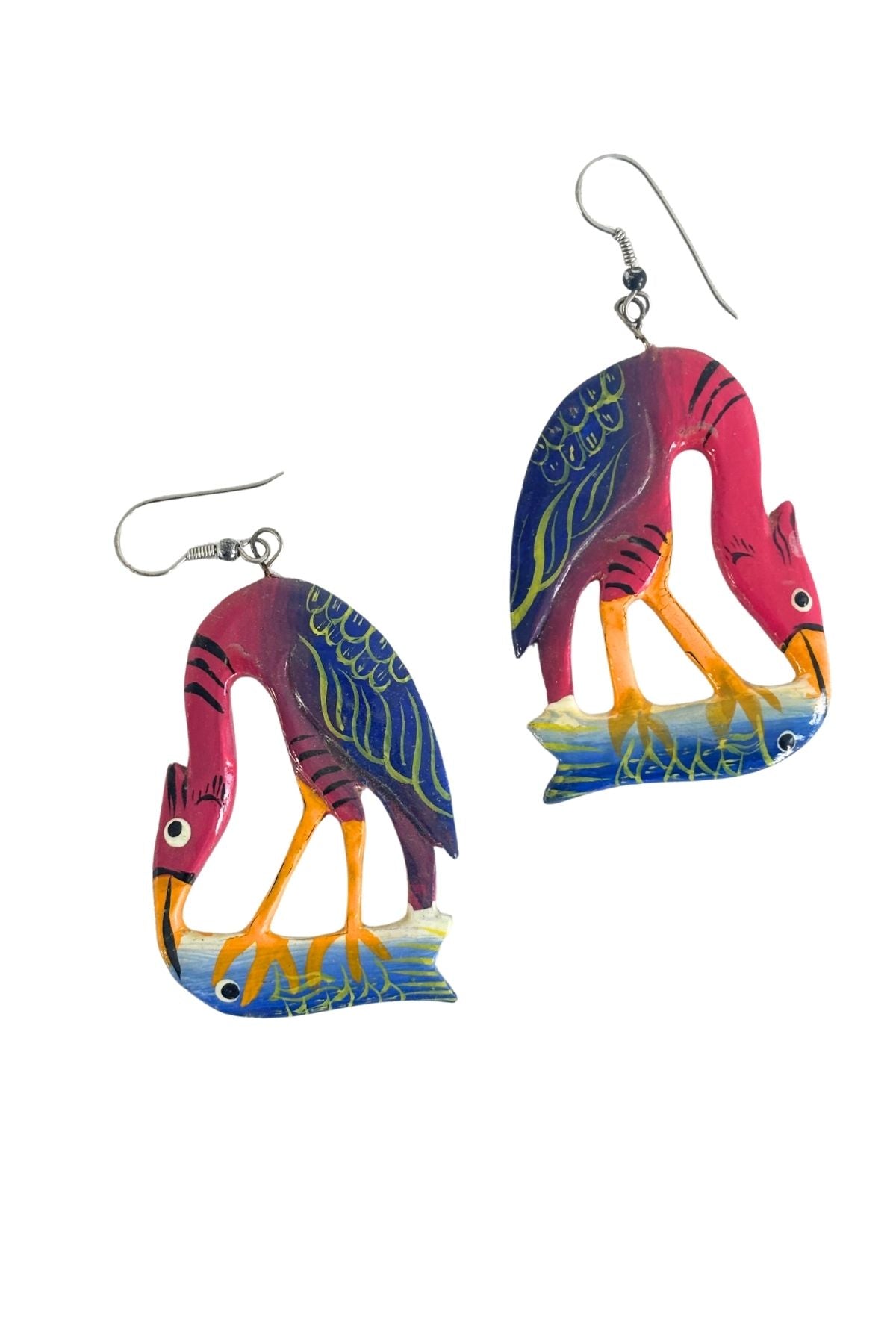 Wooden heron bird earrings