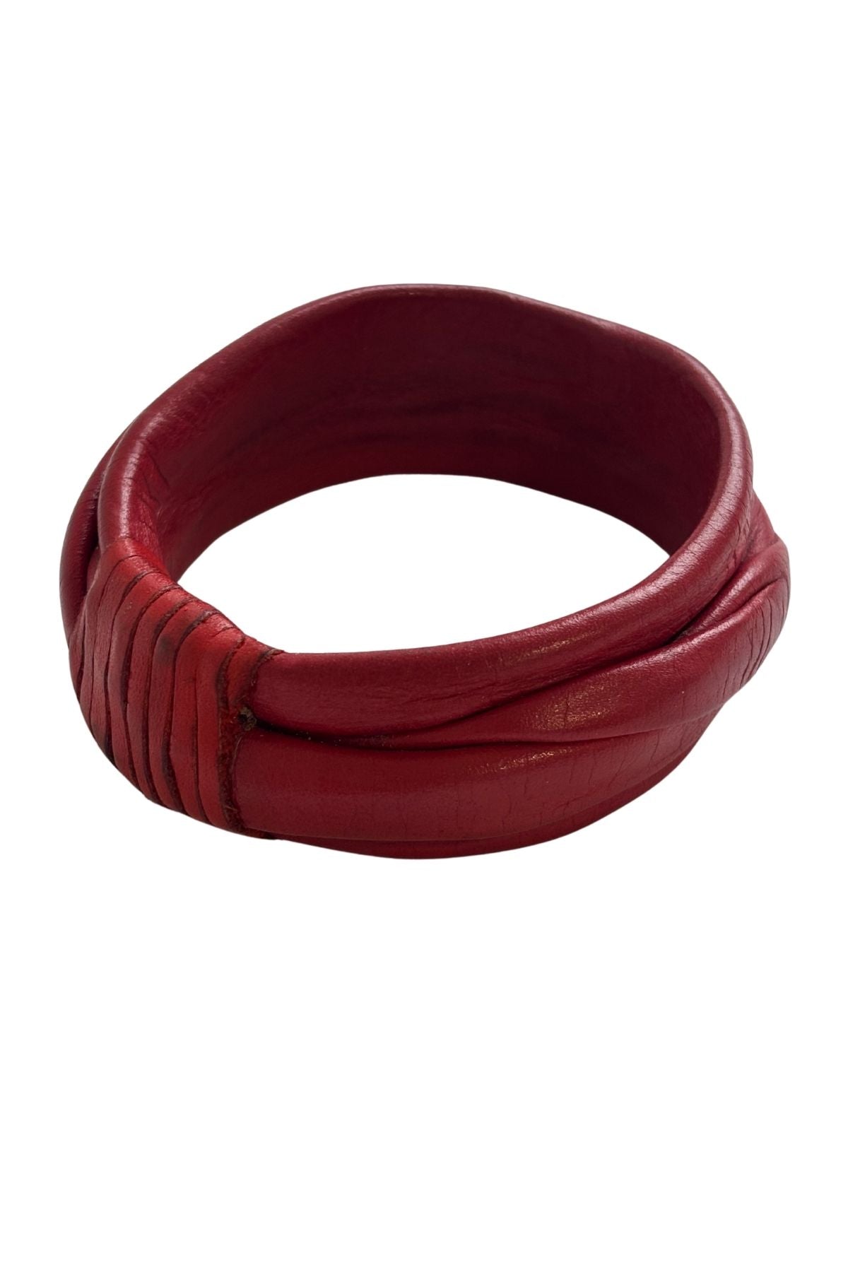 Chunky red leather bangle