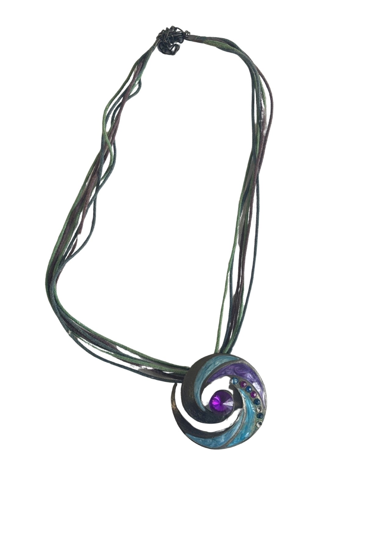 Corded purple + blue swirl necklace