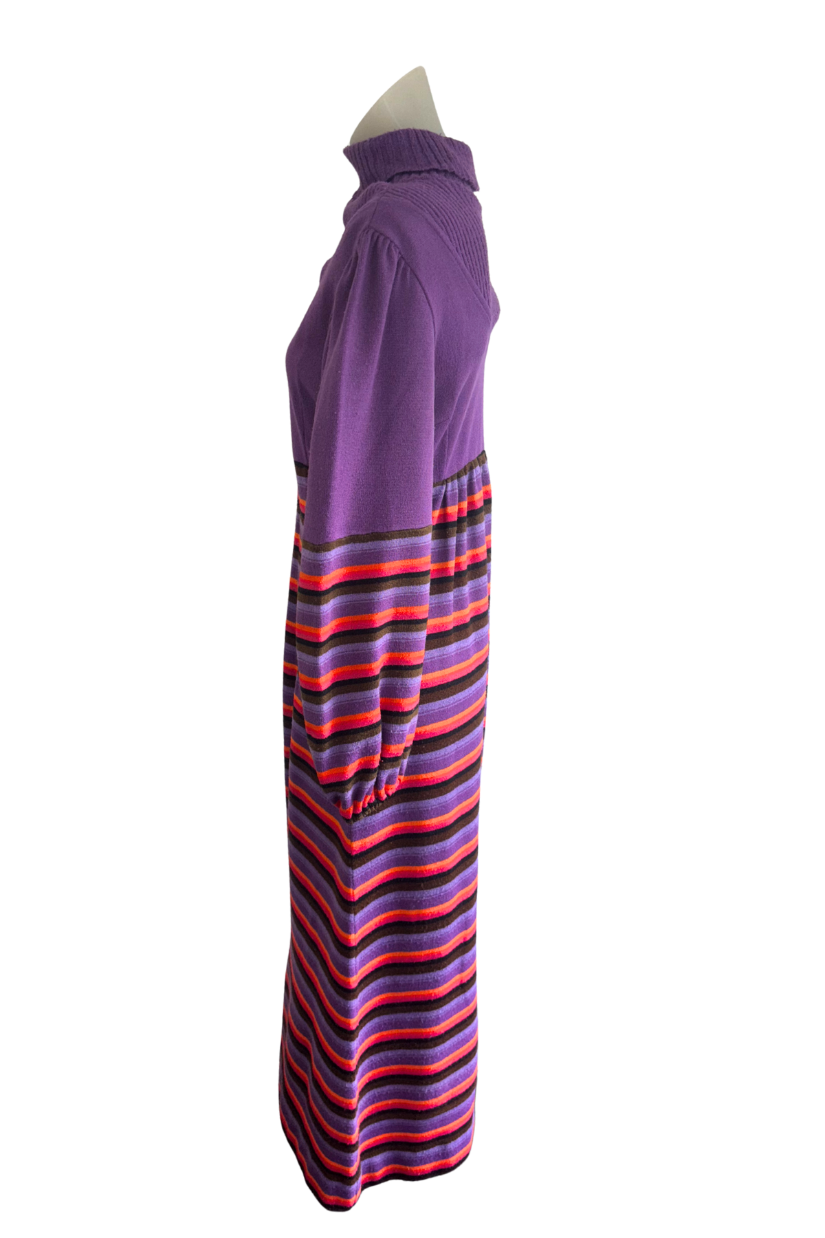 Funky purple + orange striped wool maxi dress, L