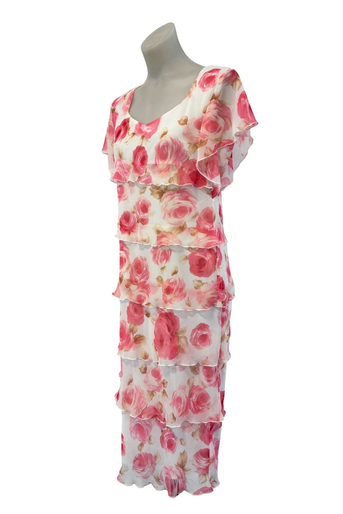 Cachet NZ made pink roses frilly tiered dress, 10