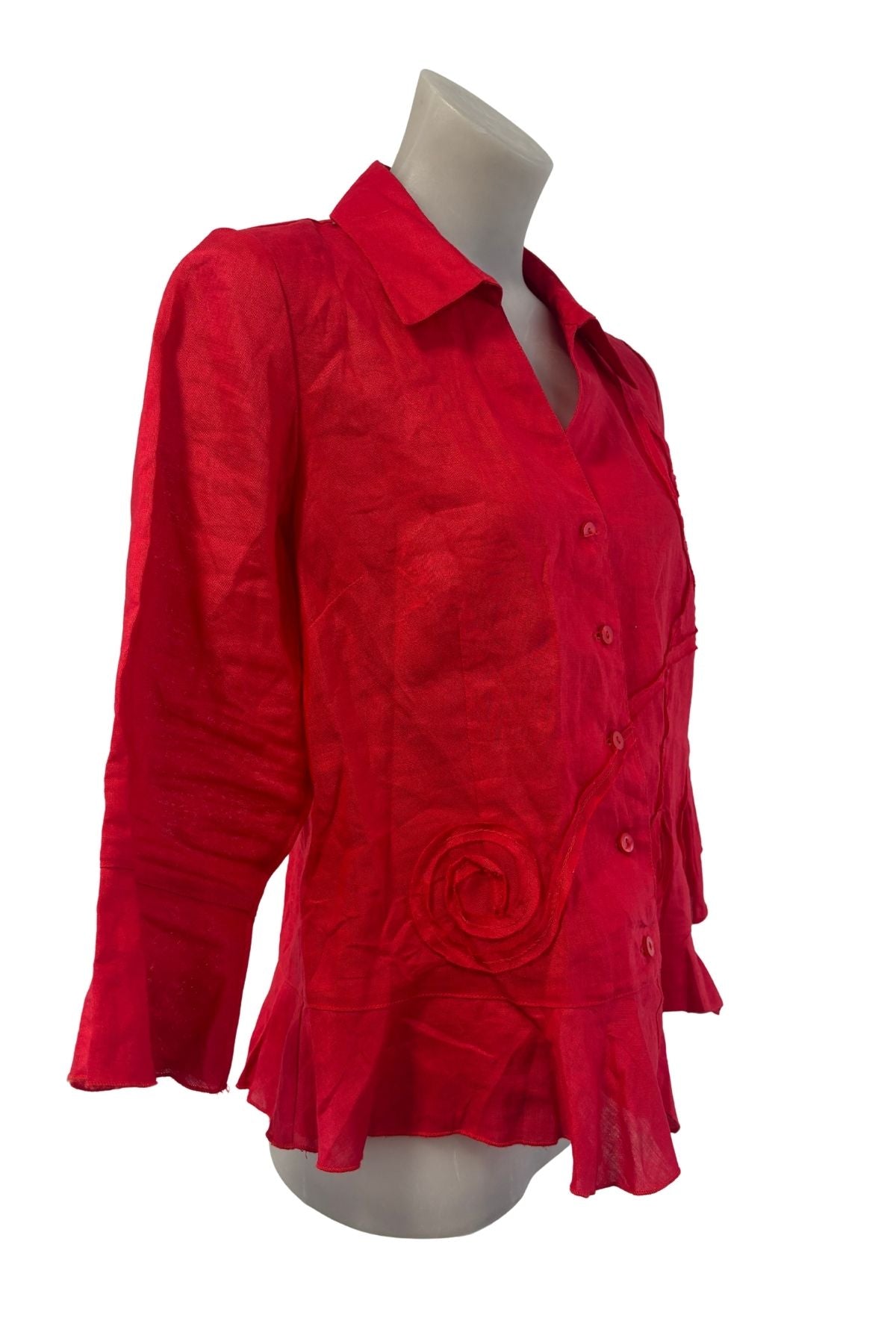 K&K vibrant red ramie linen button up blouse, 10