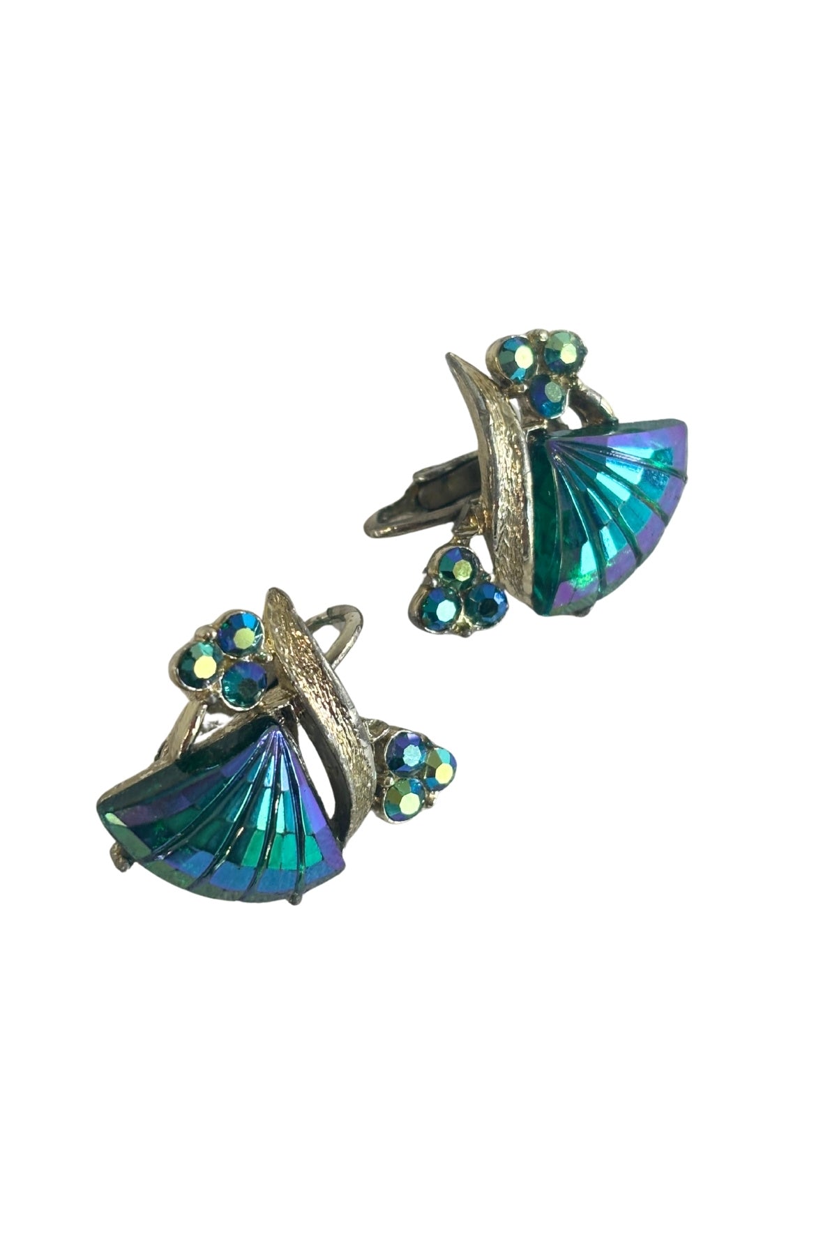 Vintage art deco peacock clip on earrings