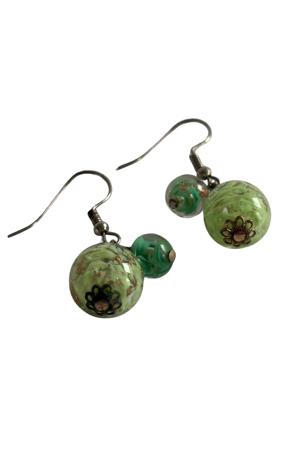 Green glass orb earrings