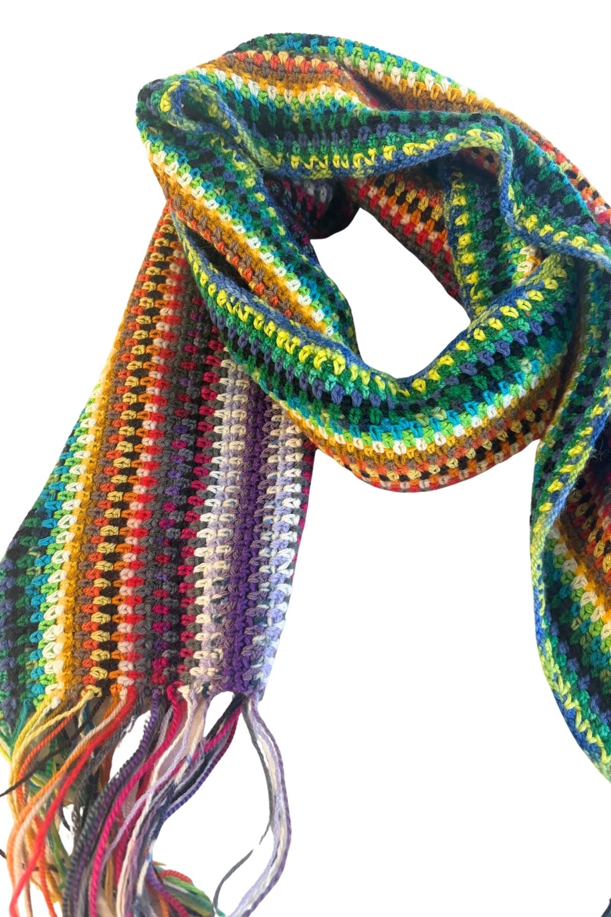 Multi coloured crochet scarf