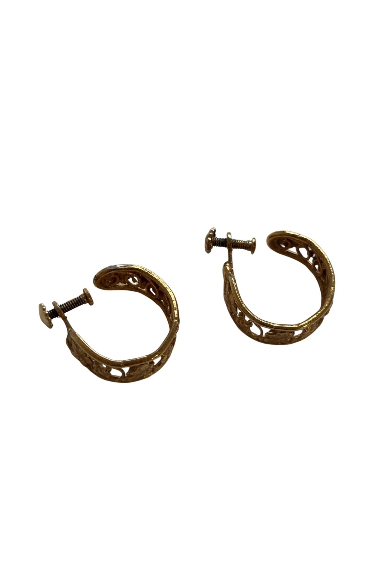Vintage gold-plated screw on hoops