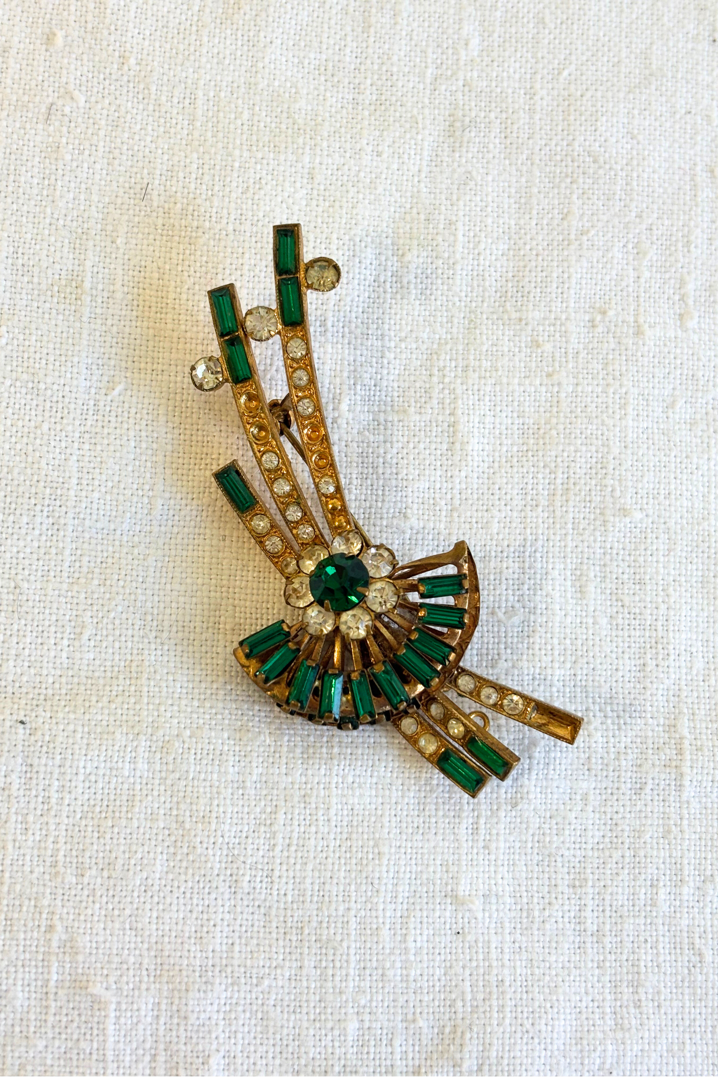 Vintage faux emerald brooch
