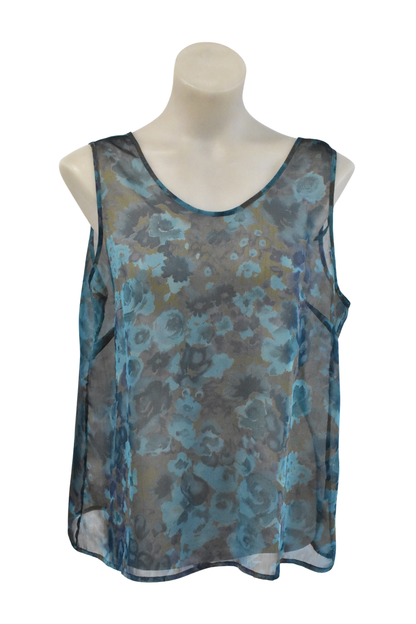 Vintage Classique "Collections" blue oil painting flowers cami, 16