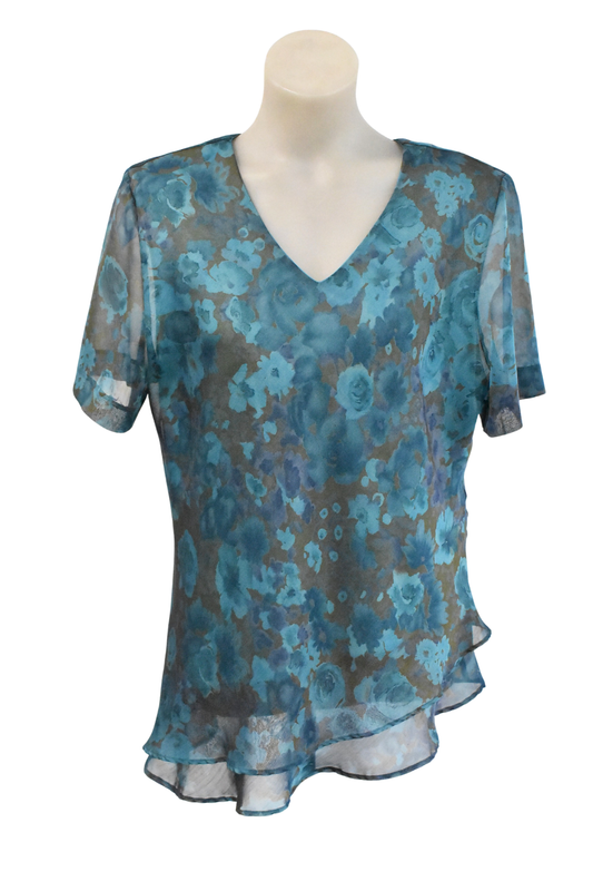 Classique "Collections" blue oil painted flowers blouse, 16