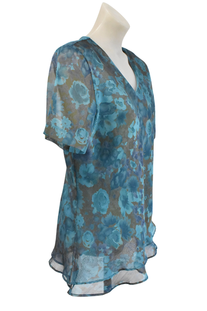 Classique "Collections" blue oil painted flowers blouse, 16