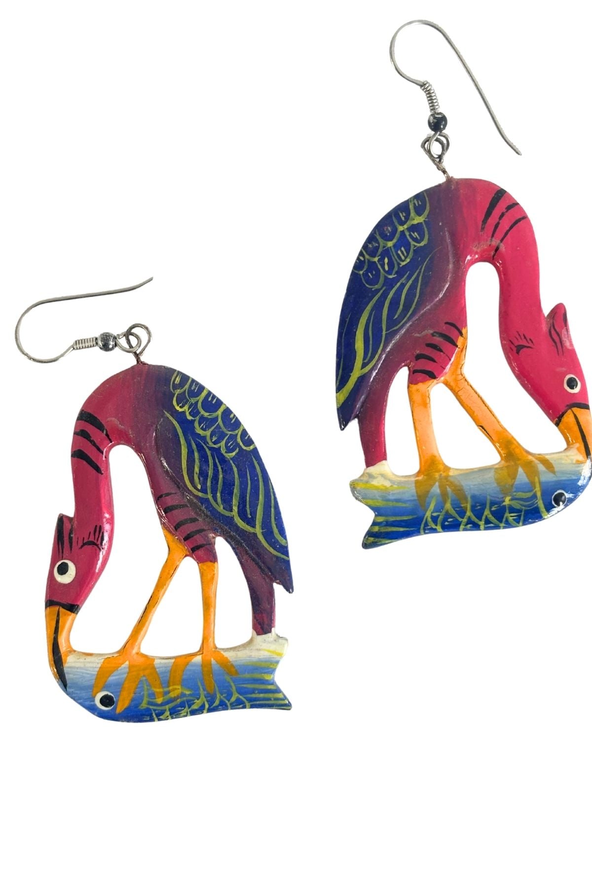 Wooden heron bird earrings