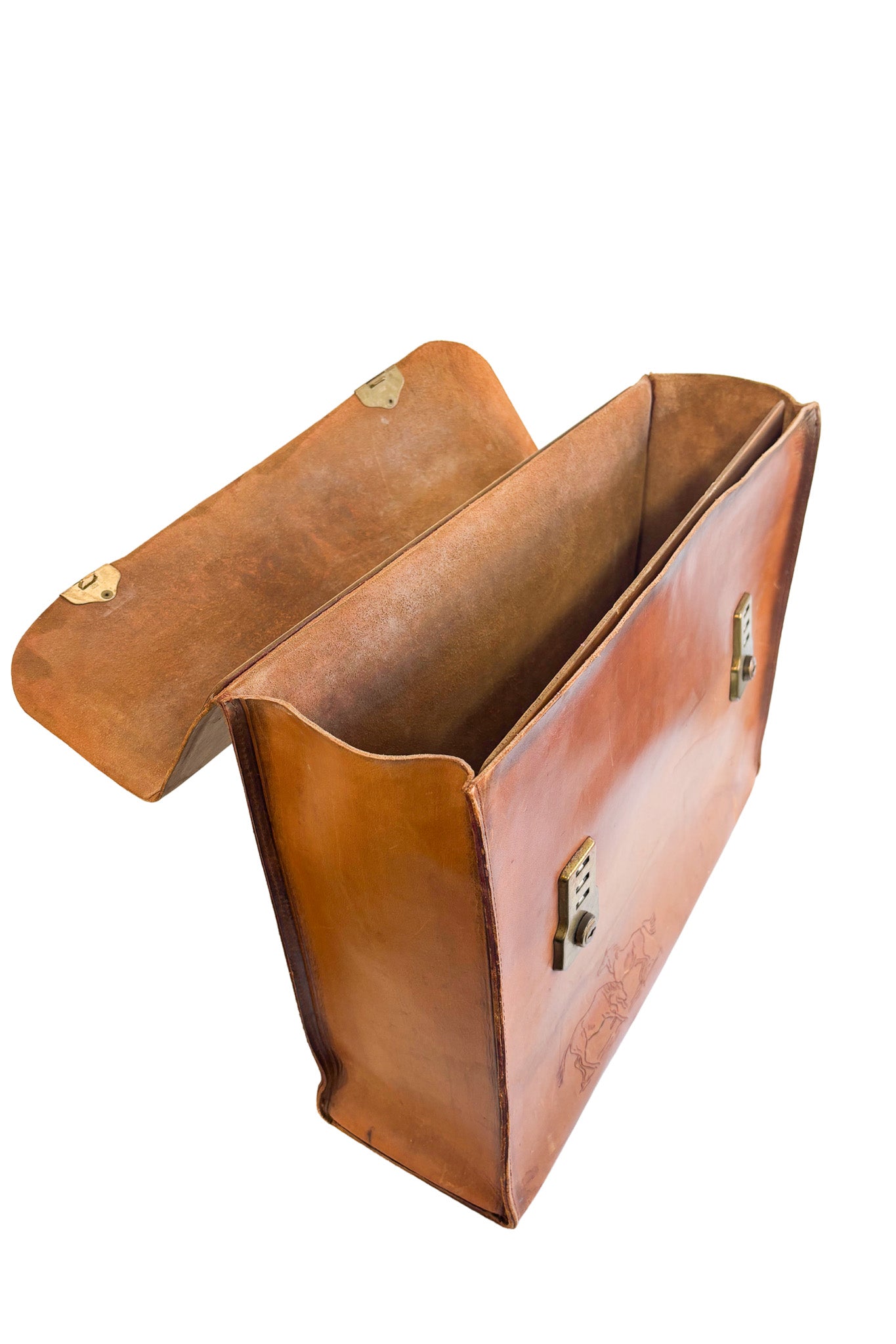 Large vintage leather briefcase with horses
