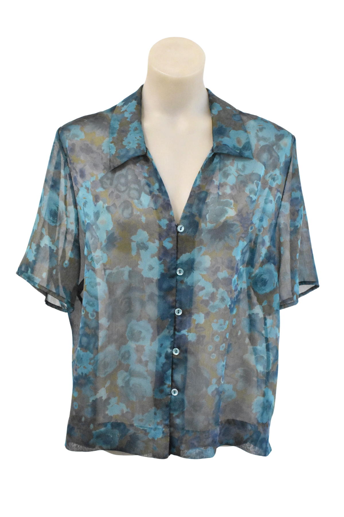 Classique "Collections" blue oil painted flowers button up, 16