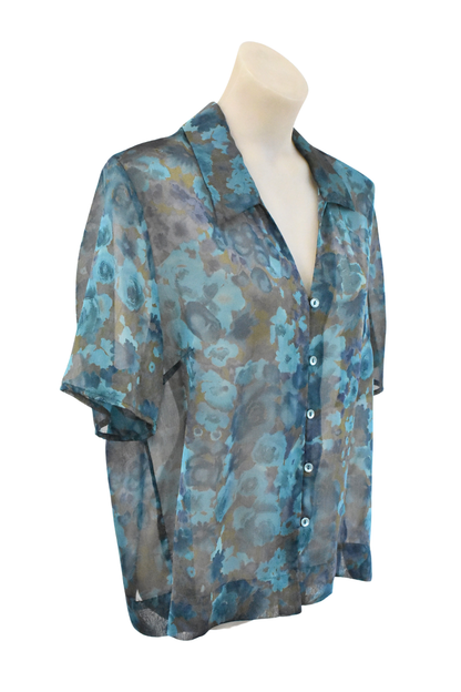 Classique "Collections" blue oil painted flowers button up, 16