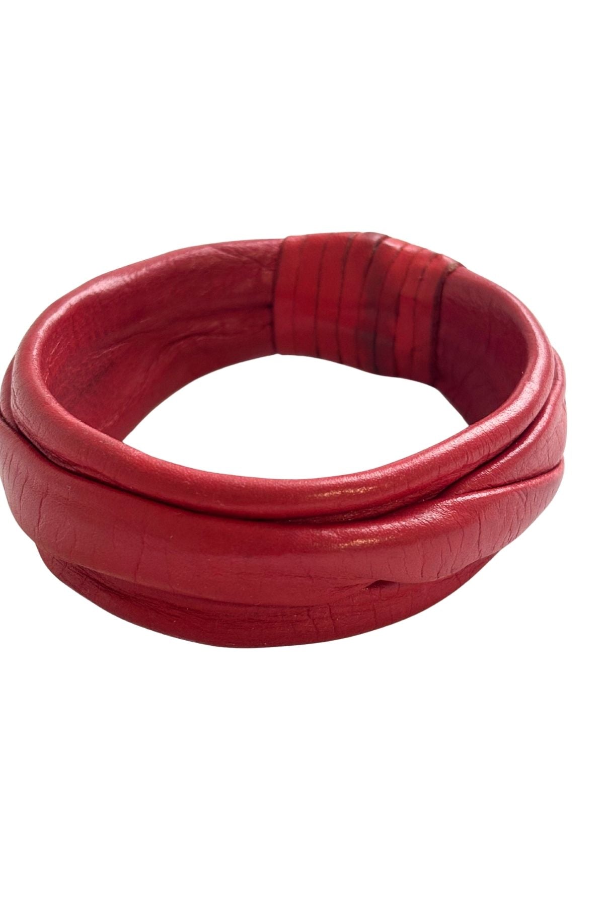 Chunky red leather bangle