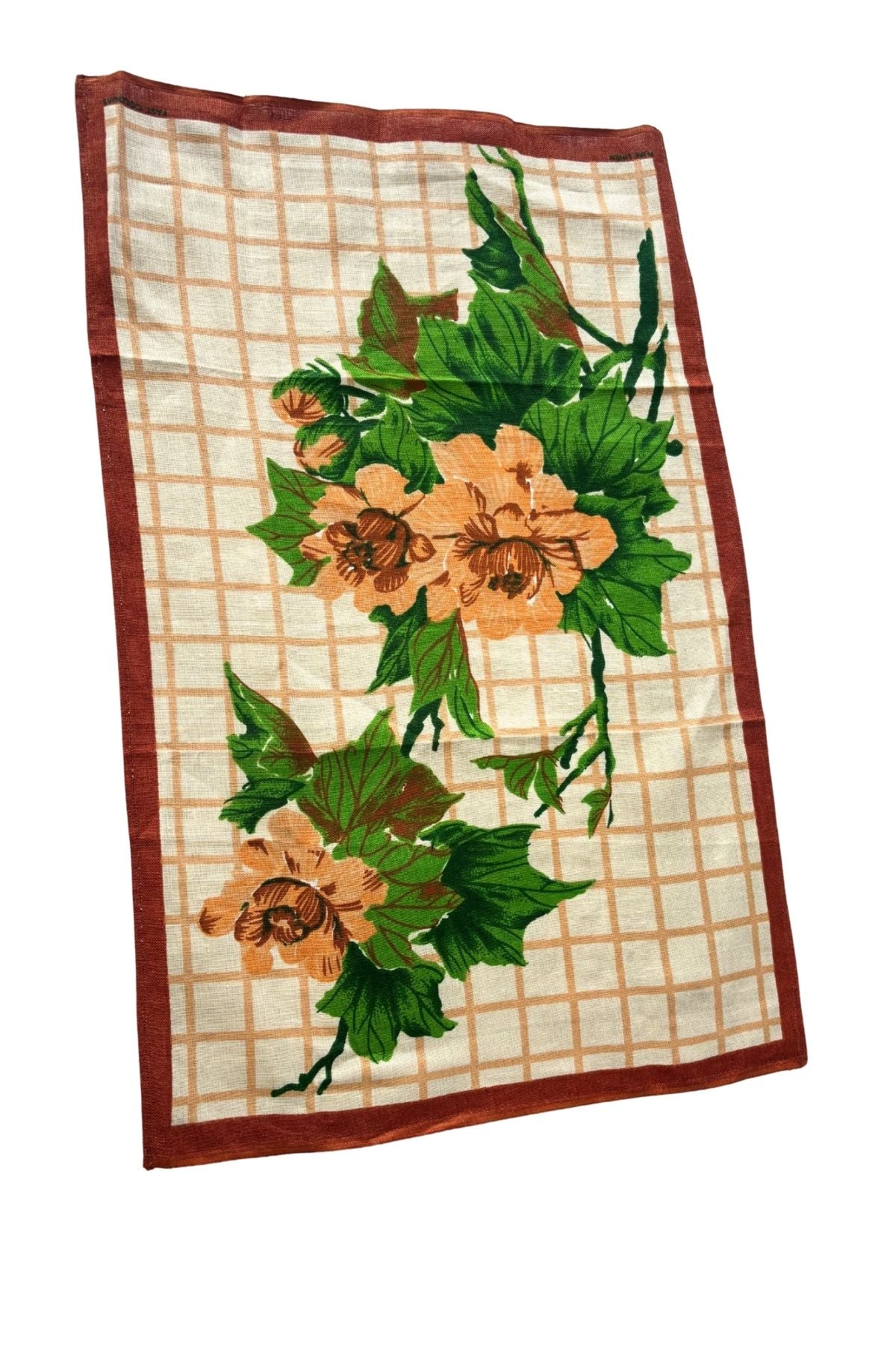 Vintage brown florals tea towel