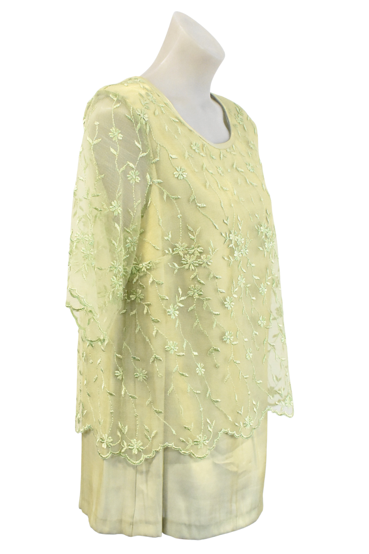 Cashews NZ made sage green mesh floral top, 12