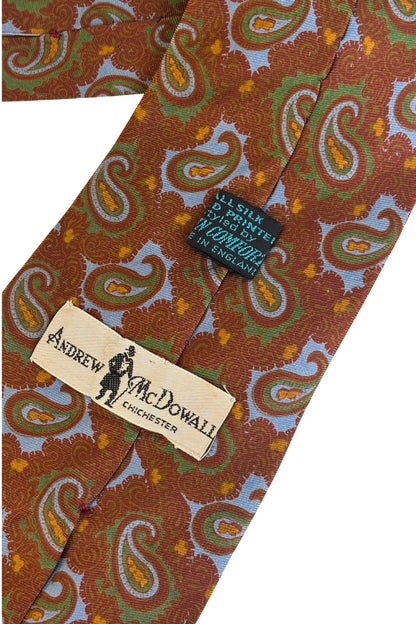 Andrew McDowall 100% silk brown + blue tie