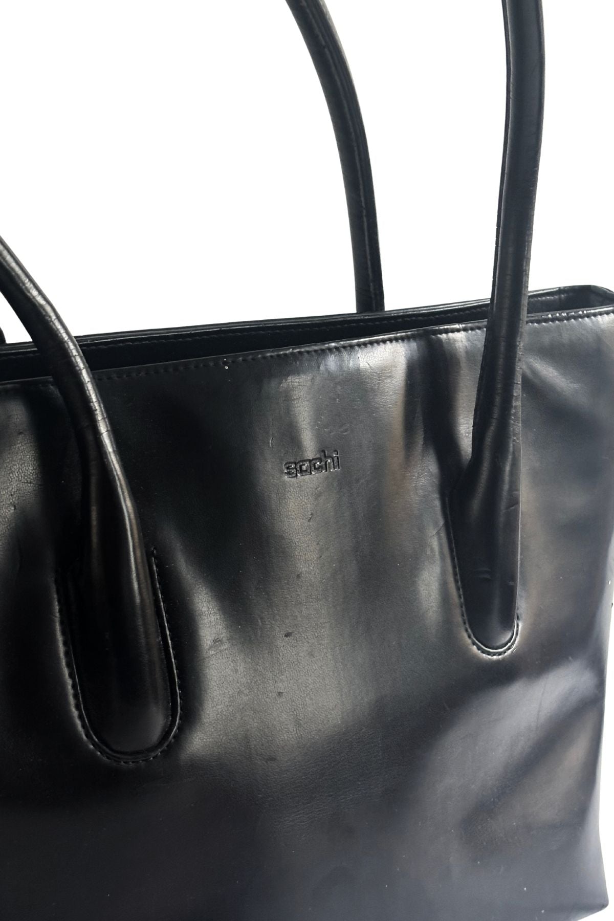 Sachi large black vinyl leather handbag