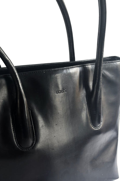 Sachi large black vinyl leather handbag