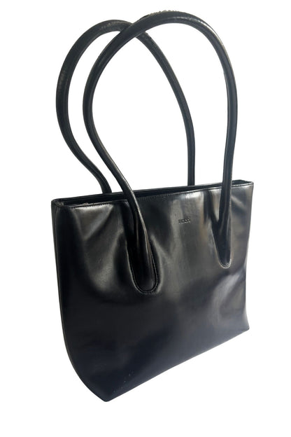 Sachi large black vinyl leather handbag