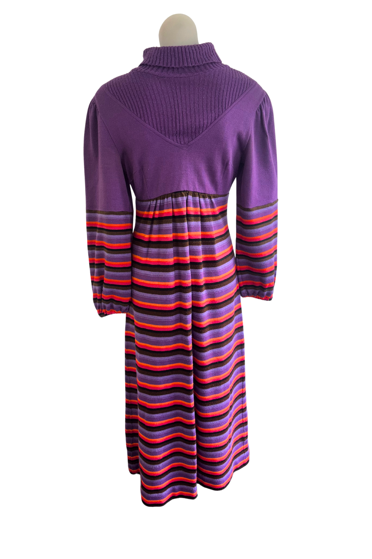 Funky purple + orange striped wool maxi dress, L
