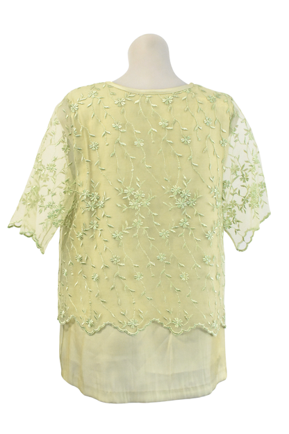 Cashews NZ made sage green mesh floral top, 12