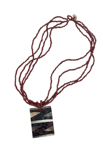 Groovy beaded square pendant necklace