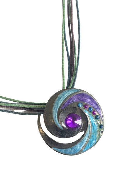 Corded purple + blue swirl necklace