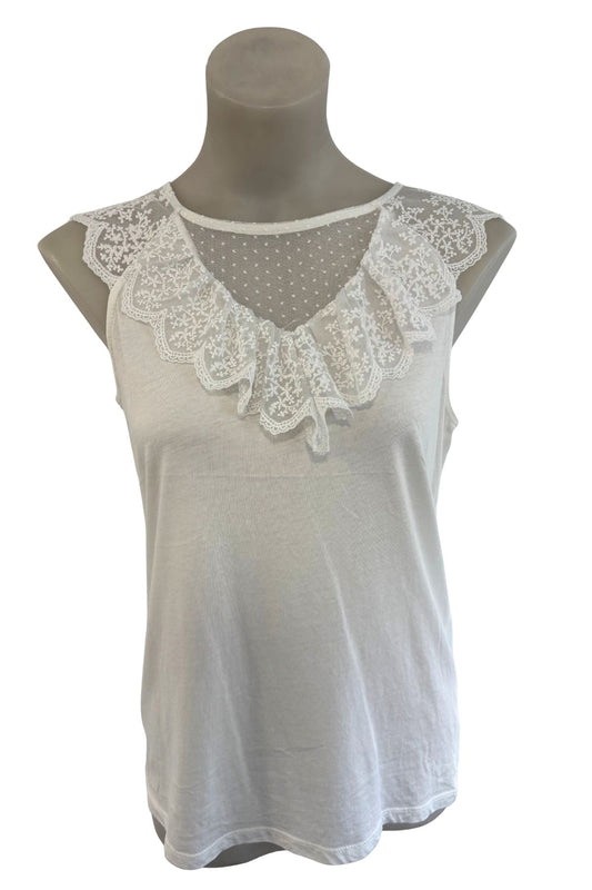 NAF NAF frilly lace tank top, M