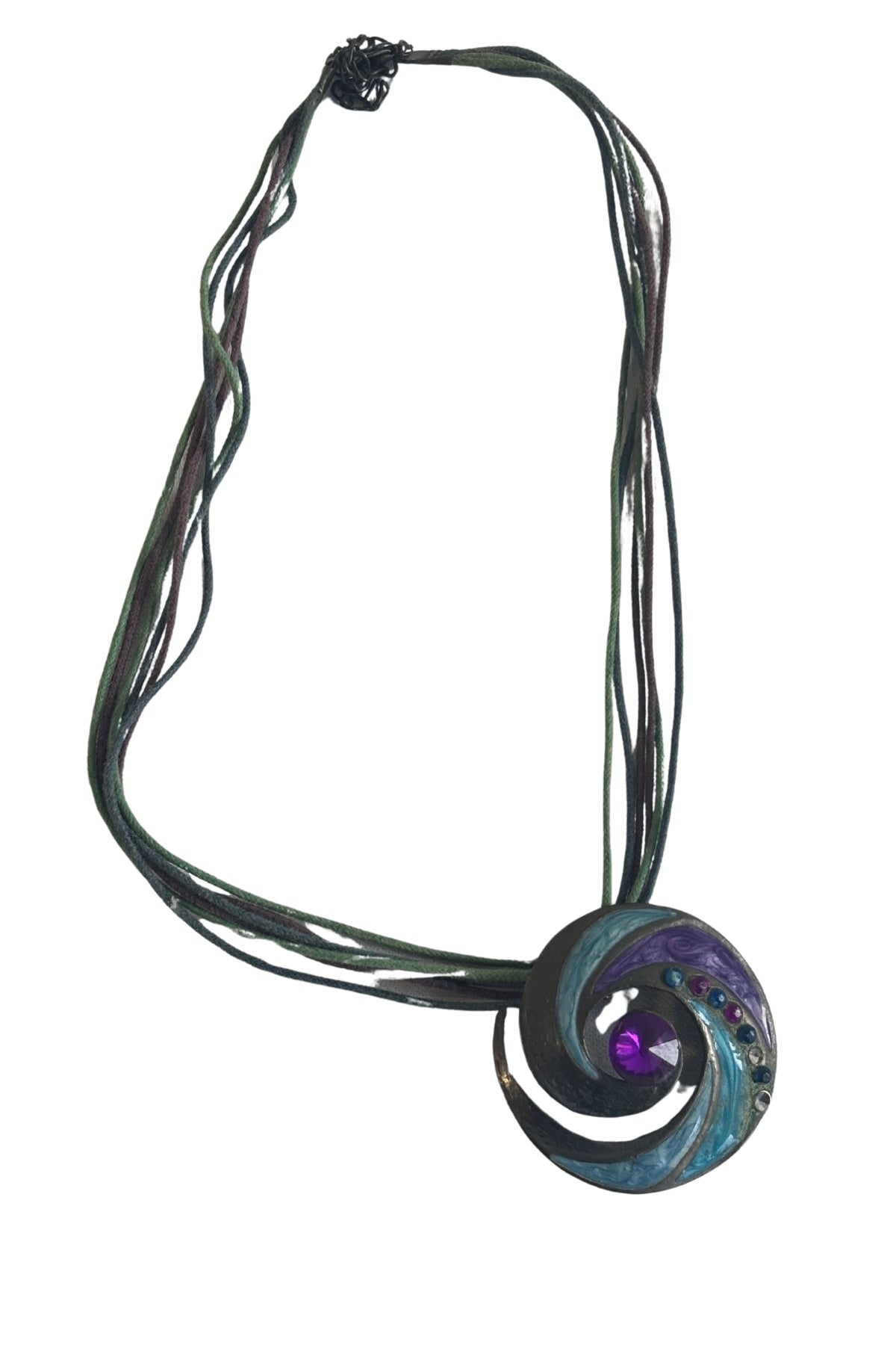 Corded purple + blue swirl necklace