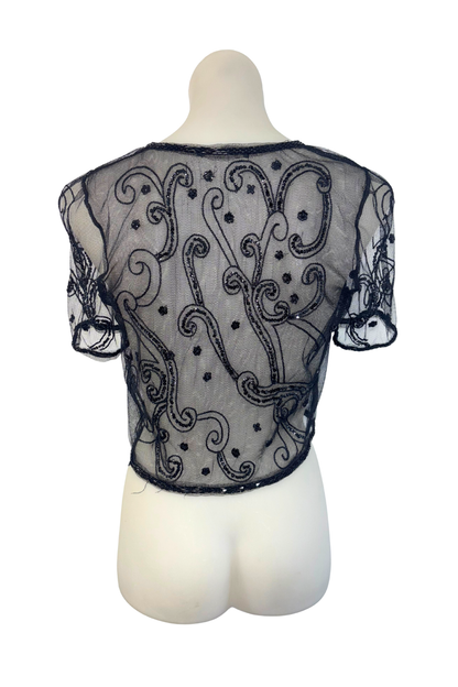 Gorgeous mesh beaded cropped tie top, M