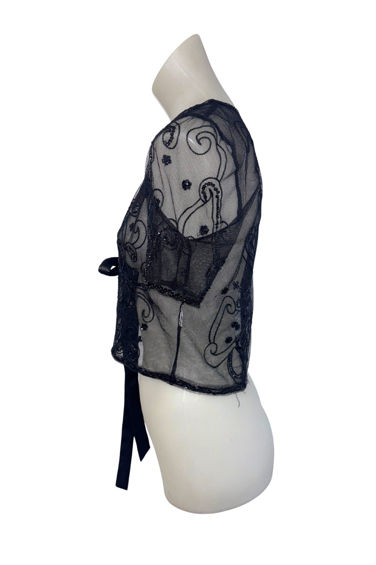 Gorgeous mesh beaded cropped tie top, M