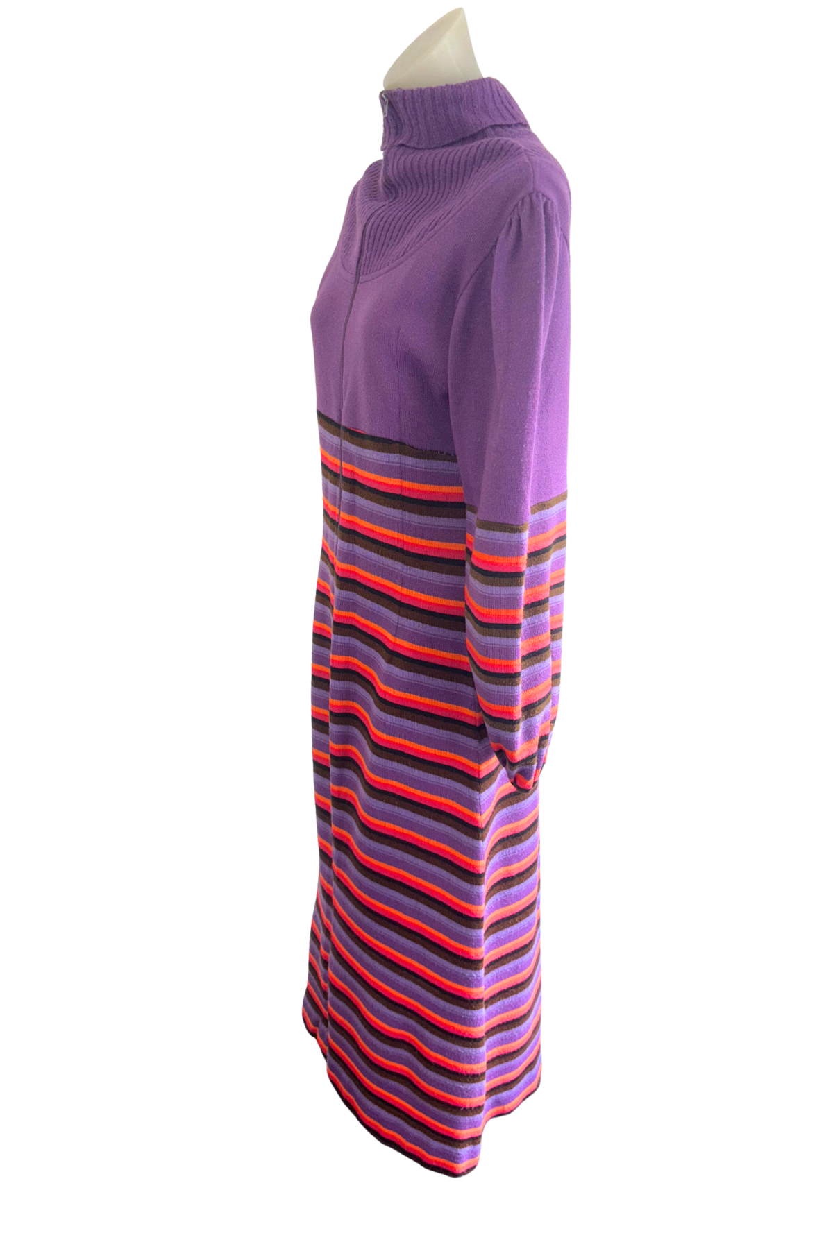 Funky purple + orange striped wool maxi dress, L