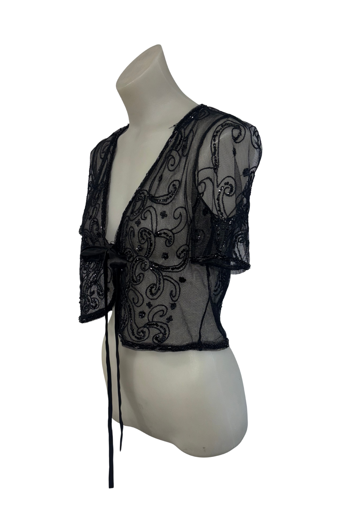 Gorgeous mesh beaded cropped tie top, M