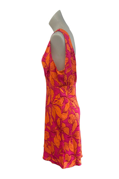 Vibrant orange + pink floral mini dress, S