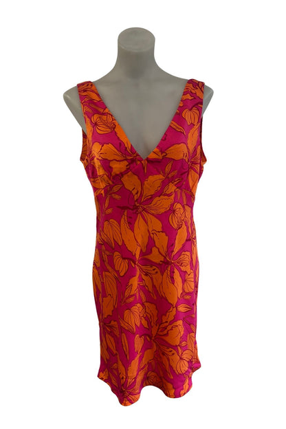 Vibrant orange + pink floral mini dress, S