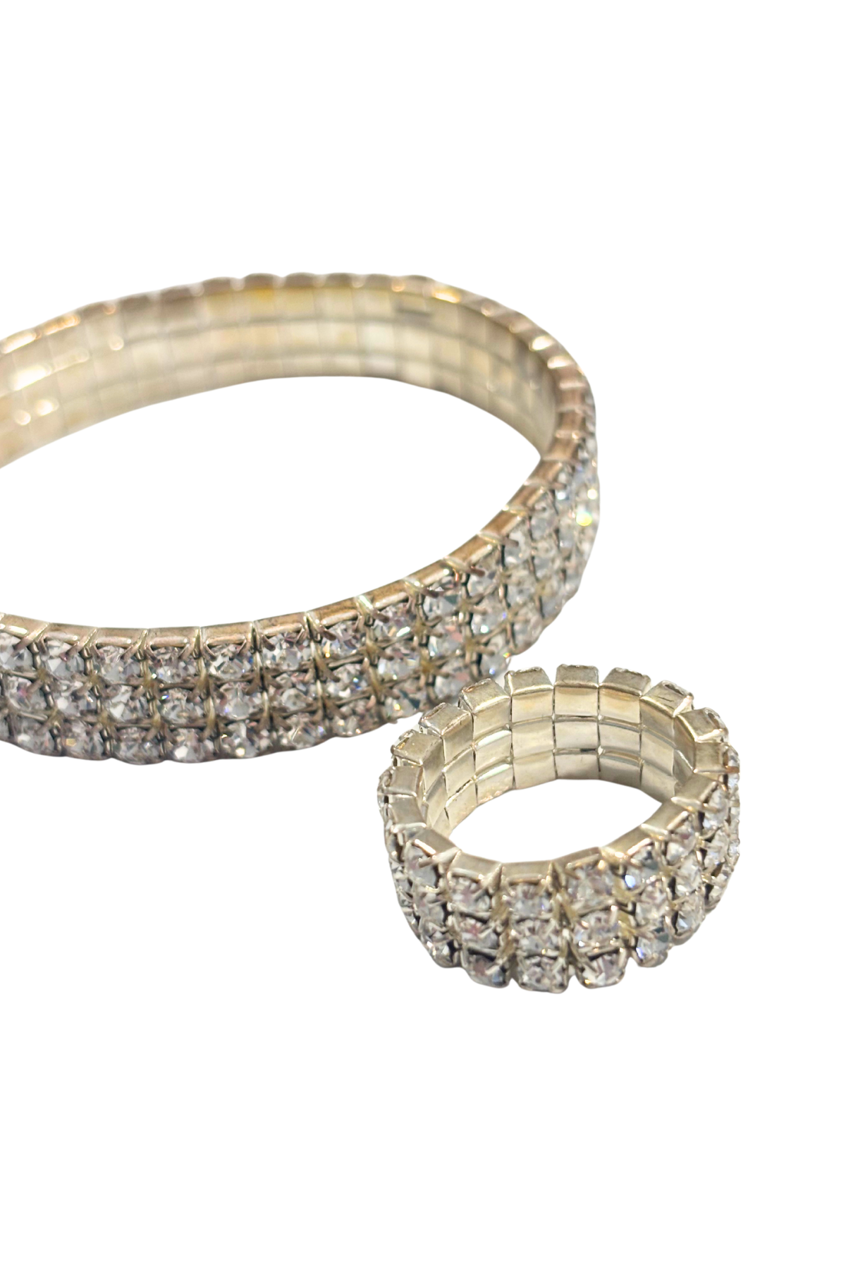 Glitzy glass diamond tennis bracelet + ring