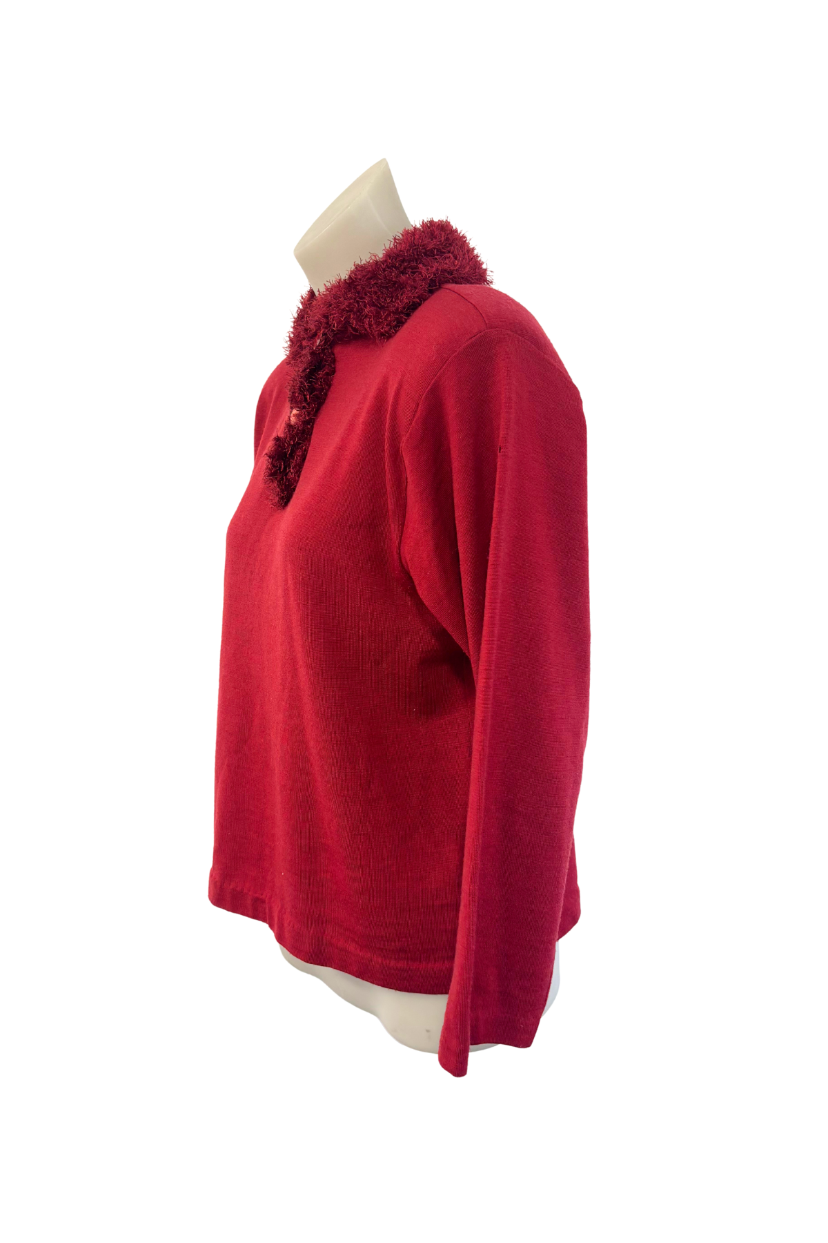 Vintage furry collar red lightweight sweater