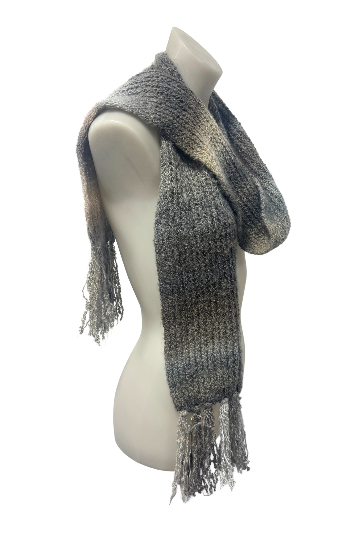 Beautifully soft grey gradient knitted scarf