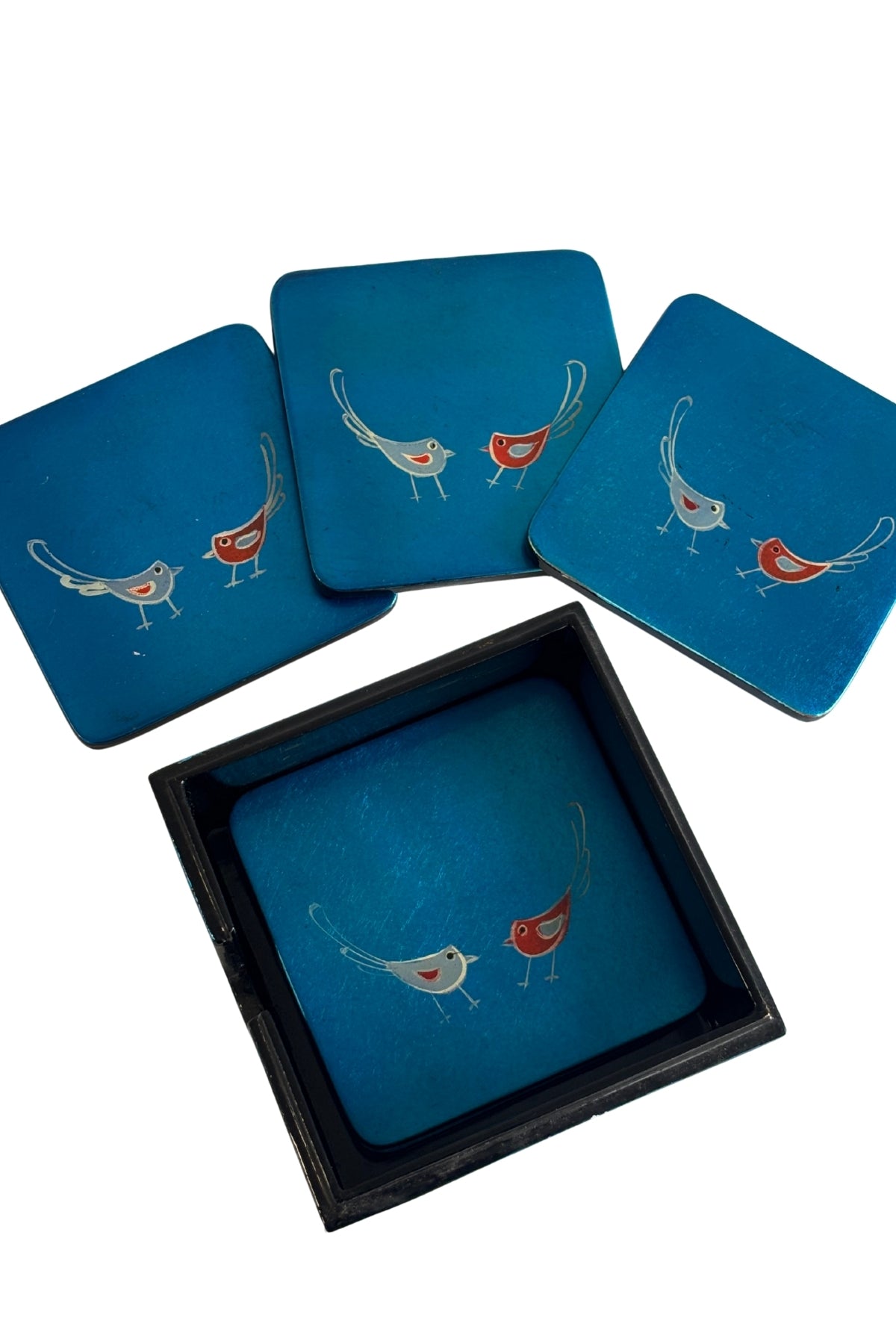 Painted Wooden Coasters Bird Motif