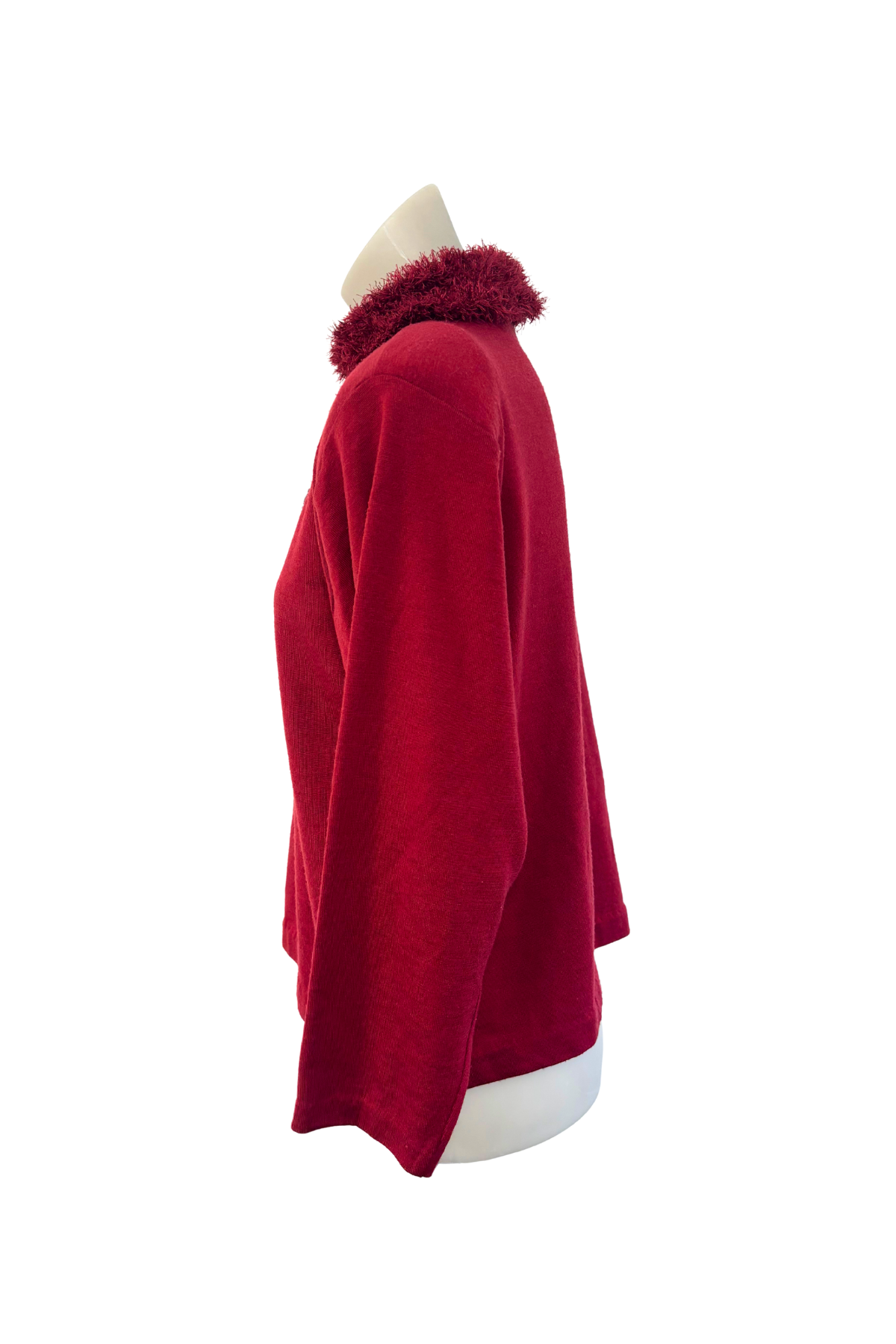 Vintage furry collar red lightweight sweater