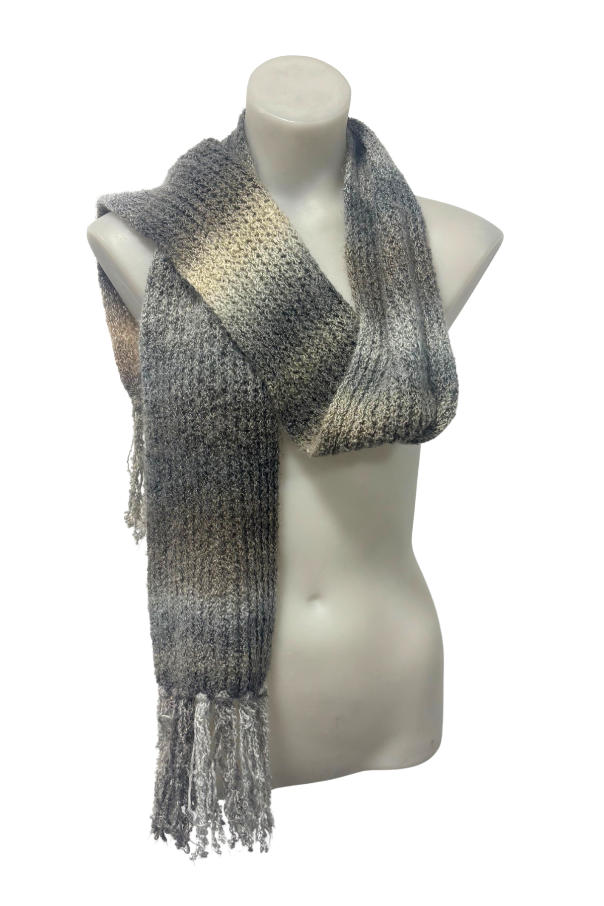 Beautifully soft grey gradient knitted scarf