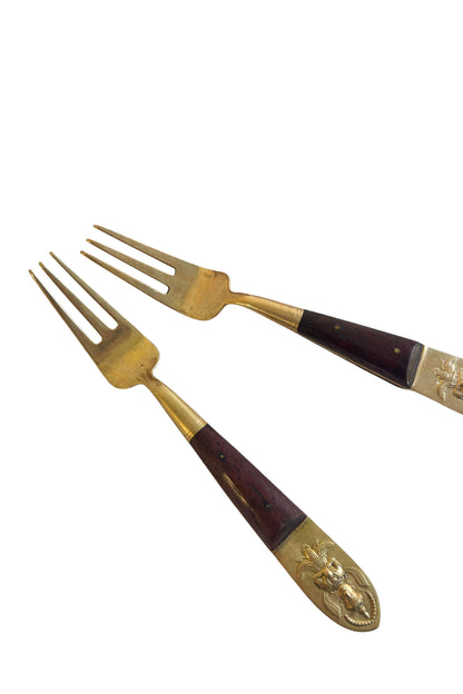 Solid bronze 6 seafood forks