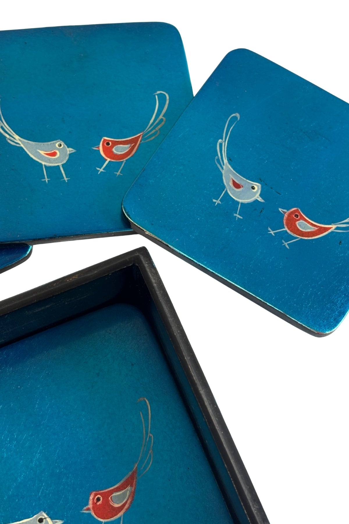 Painted Wooden Coasters Bird Motif