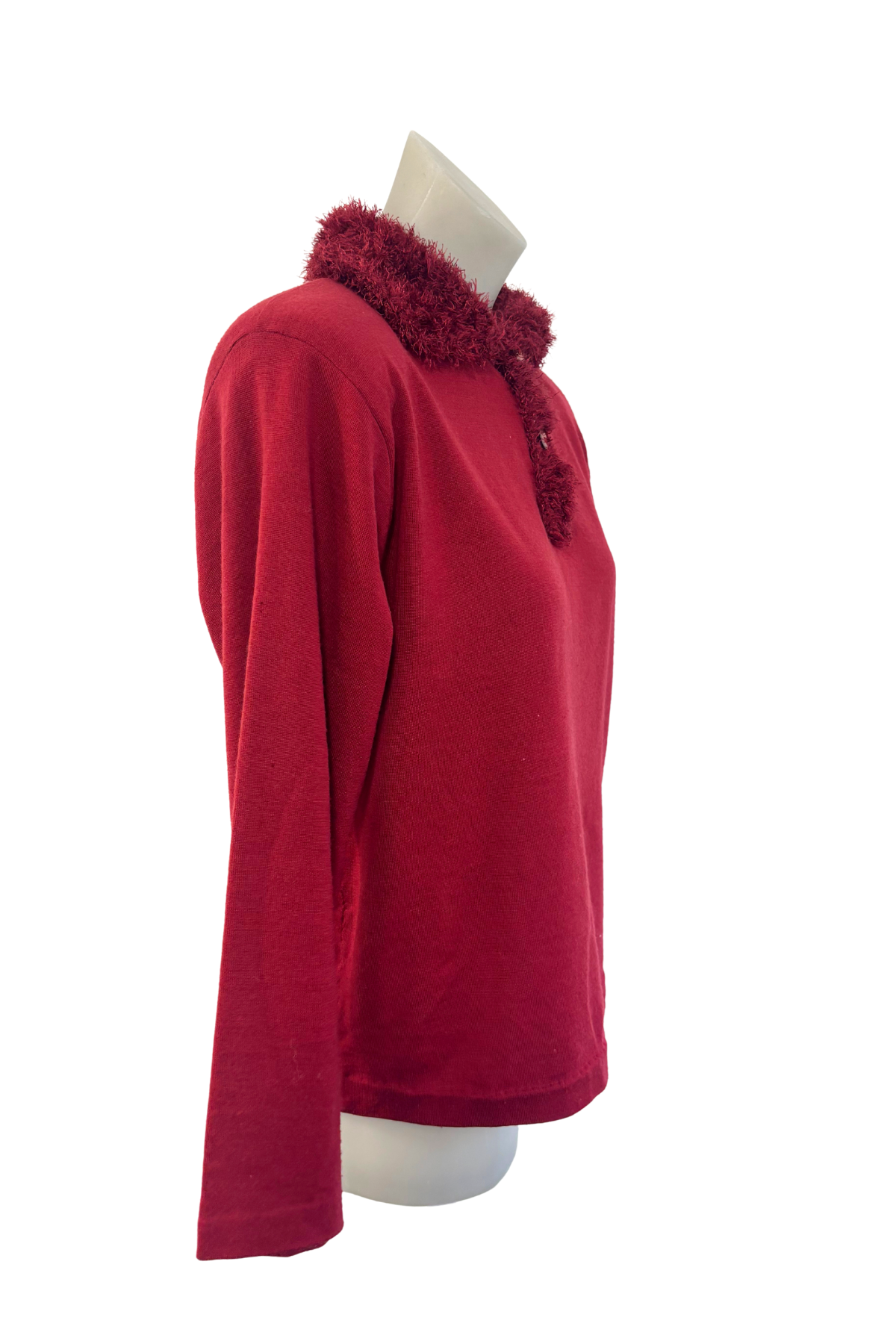 Vintage furry collar red lightweight sweater