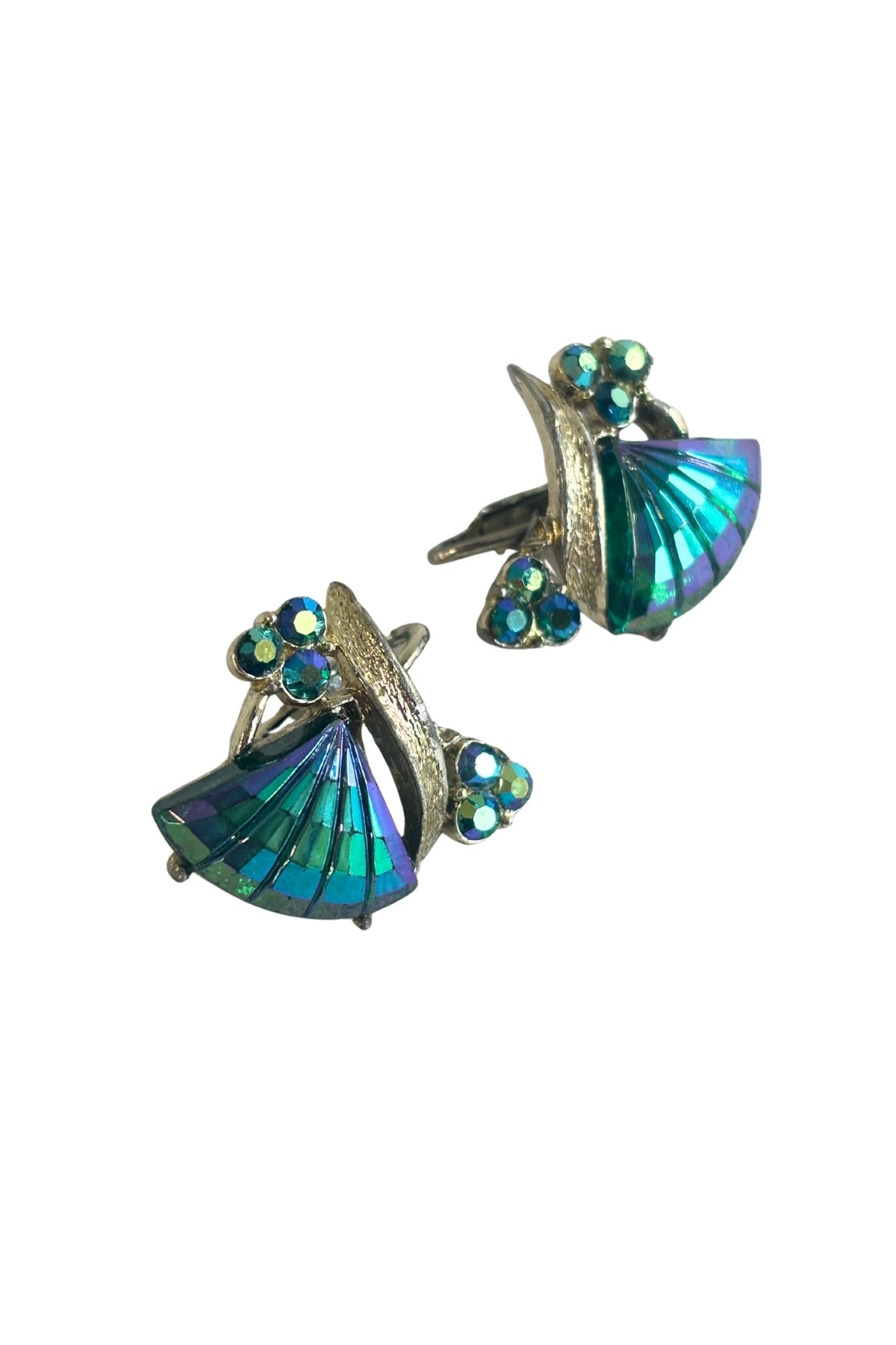 Vintage art deco peacock clip on earrings
