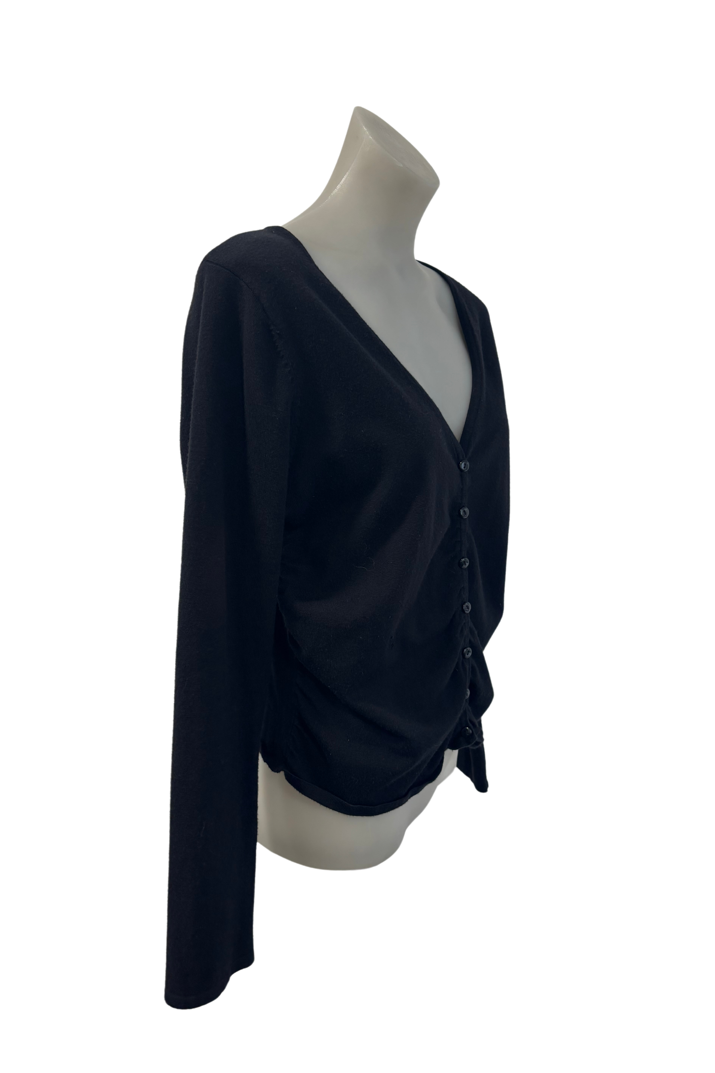 Ruched front black cardigan, L