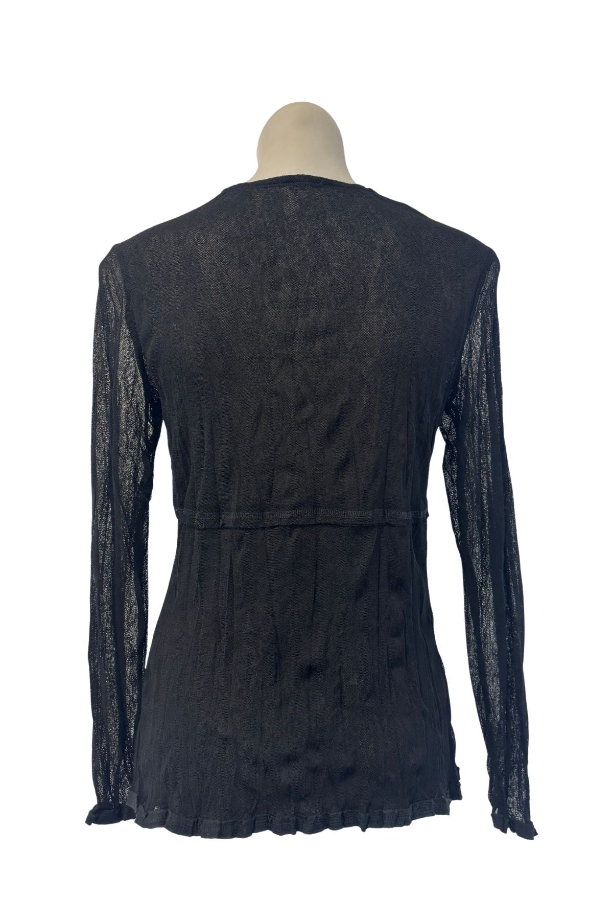 Verge NZ made black mesh lace top, M