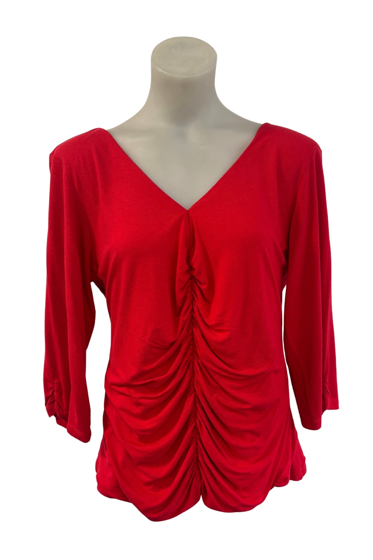 Petrena NZ made red ruched blouse, 16